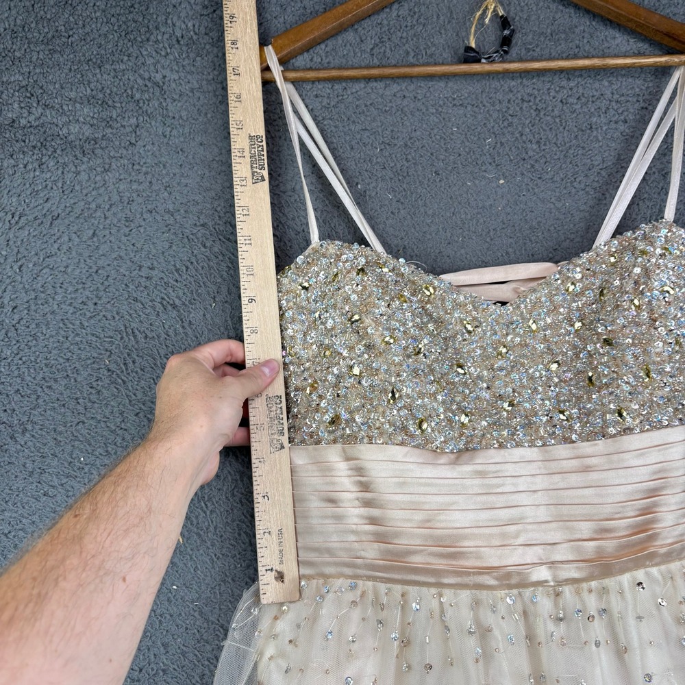Dave & Johnny Champagne Sequin Beaded Tulle Prom Gown Dress 19/20 Plus Size - Picture 5 of 8